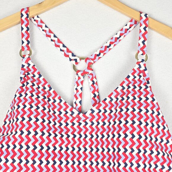 NWT Kona Sol Women One-Piece Swim 16 Red White Blue Gold Ring CrisCross Adjust - Picture 3 of 16